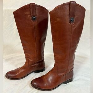 Frye Melissa Button Tall Brown Leather Boots - Women's 6.5B